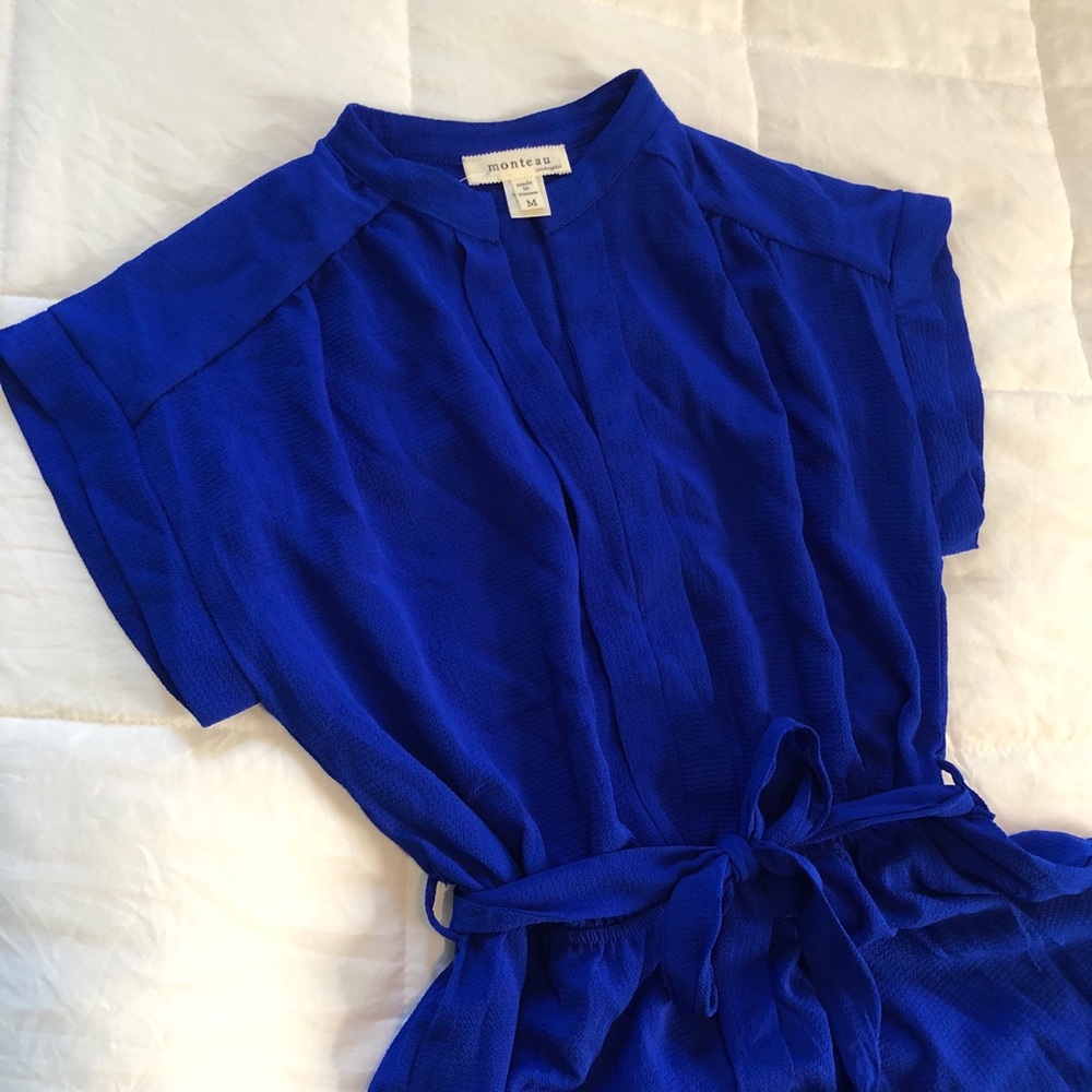 Royal Blue Monteau Tie Waist Dress